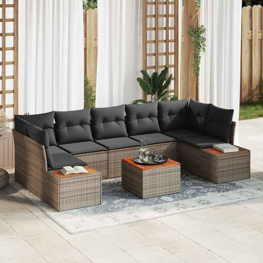 Garten-Sofa-Set mit Kissen 8 pcs Grau Poly Rattan