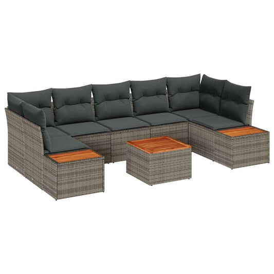 Garten-Sofa-Set mit Kissen 8 pcs Grau Poly Rattan