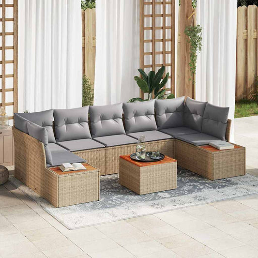 Garten-Sofa-Set mit Kissen 8 pcs Beige Poly Rattan