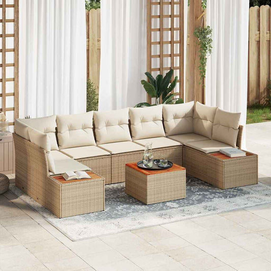 Garten-Sofa-Set mit Kissen 8 pcs Beige Poly Rattan