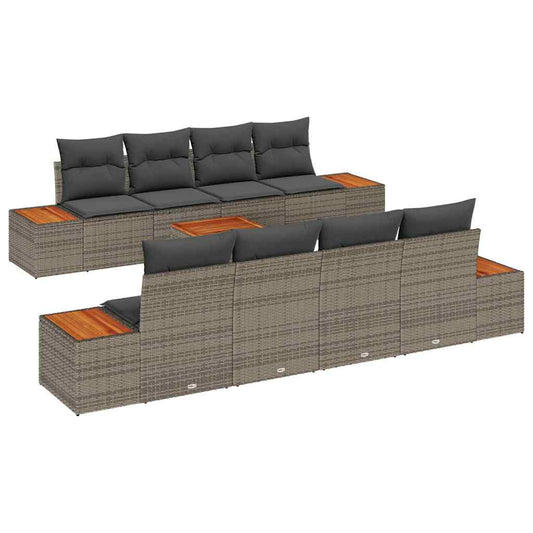 Garten-Sofa-Set mit Kissen 9 pcs Grau Poly Rattan