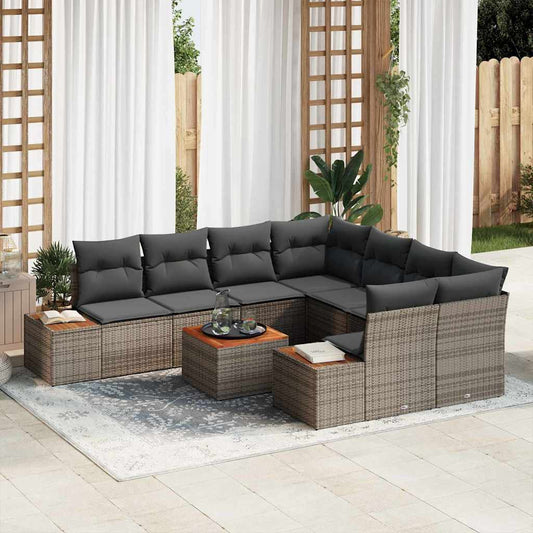 Garten-Sofa-Set mit Kissen 9 pcs Grau Poly Rattan