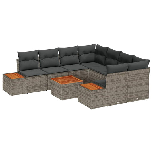 Garten-Sofa-Set mit Kissen 9 pcs Grau Poly Rattan