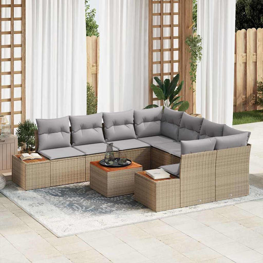 Garten-Sofa-Set mit Kissen 9 pcs Beige Poly Rattan