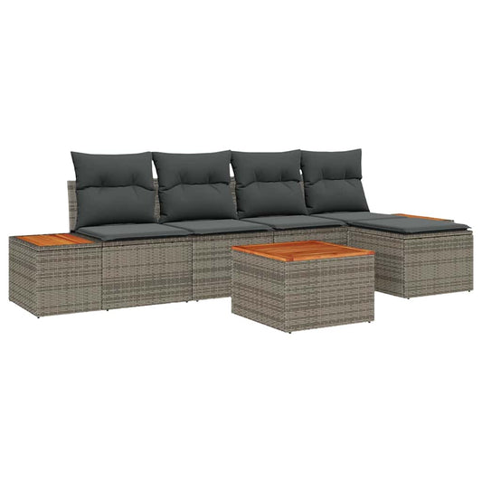 Garten-Sofa-Set mit Kissen 6 pcs Grau Poly-Rattan