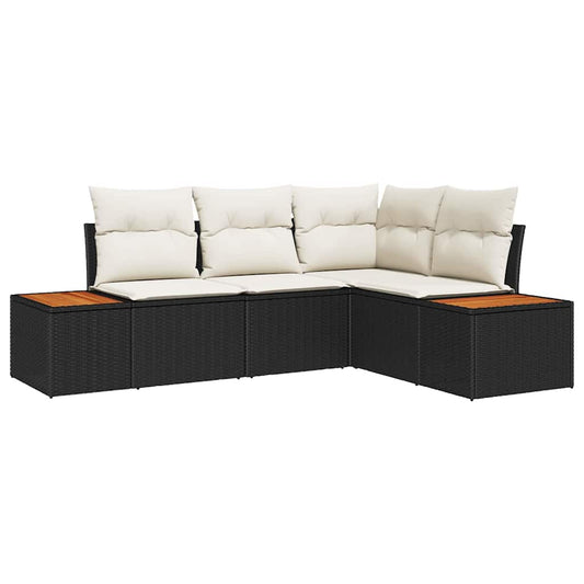 Garten-Sofa-Set mit Kissen 5 pcs Schwarz Poly-Rattan