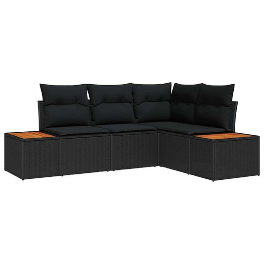 Garten-Sofa-Set mit Kissen 5 pcs Schwarz Poly-Rattan
