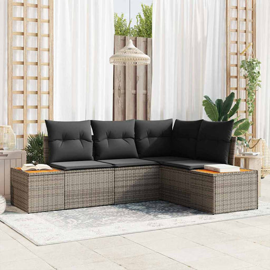 Garten-Sofa-Set mit Kissen 5 pcs Beige Poly-Rattan