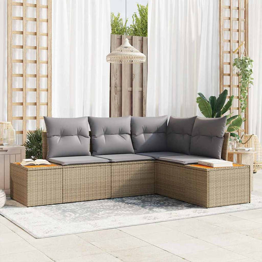Garten-Sofa-Set mit Kissen 5 pcs Hellgrau Poly-Rattan