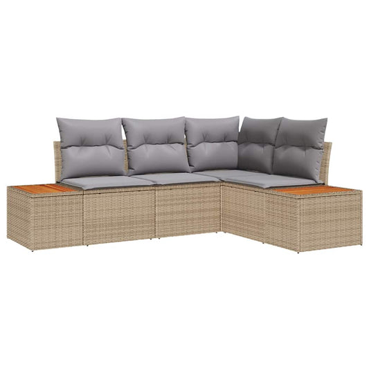 Garten-Sofa-Set mit Kissen 5 pcs Hellgrau Poly-Rattan