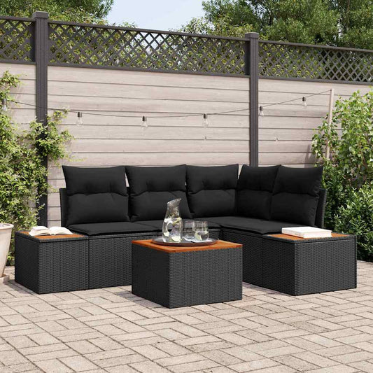 Garten-Sofa-Set mit Kissen 5 pcs Schwarz Poly-Rattan