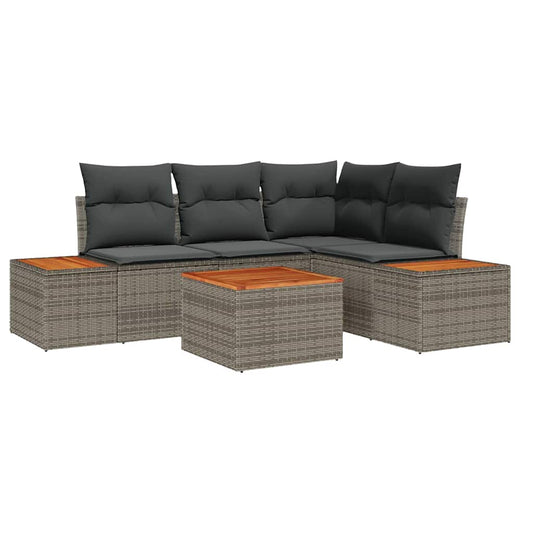 Garten-Sofa-Set mit Kissen 5 pcs Grau Poly Rattan