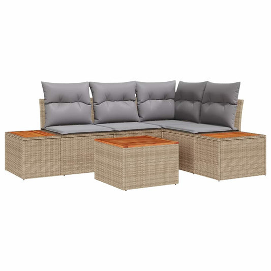 Garten-Sofa-Set mit Kissen 5 pcs Beige Poly Rattan