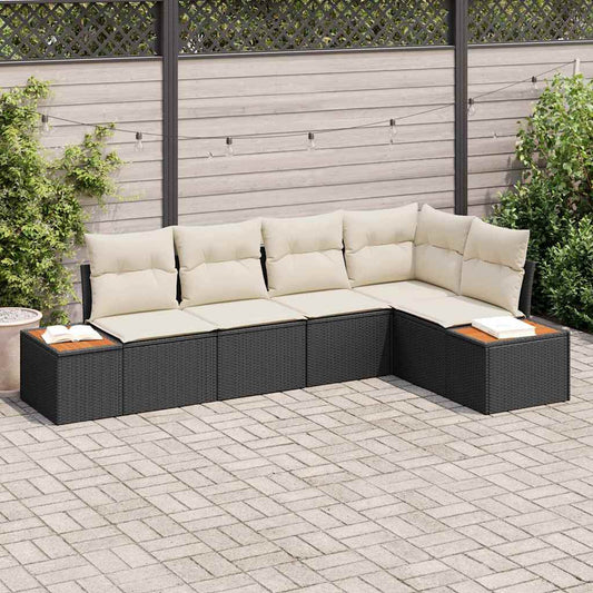 Garten-Sofa-Set mit Kissen 5 pcs Schwarz Poly-Rattan