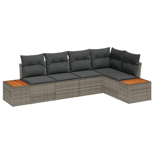 Garten-Sofa-Set mit Kissen 5 pcs Grau Poly-Rattan