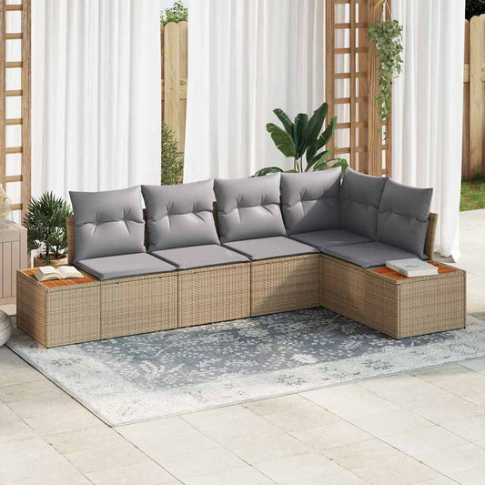Garten-Sofa-Set mit Kissen 5 pcs Beige Poly-Rattan