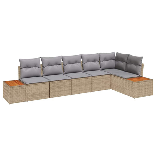 Garten-Sofa-Set mit Kissen 6 pcs Beige Poly-Rattan