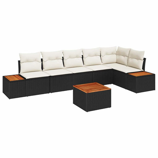 Garten-Sofa-Set mit Kissen 7 pcs Schwarz Poly-Rattan