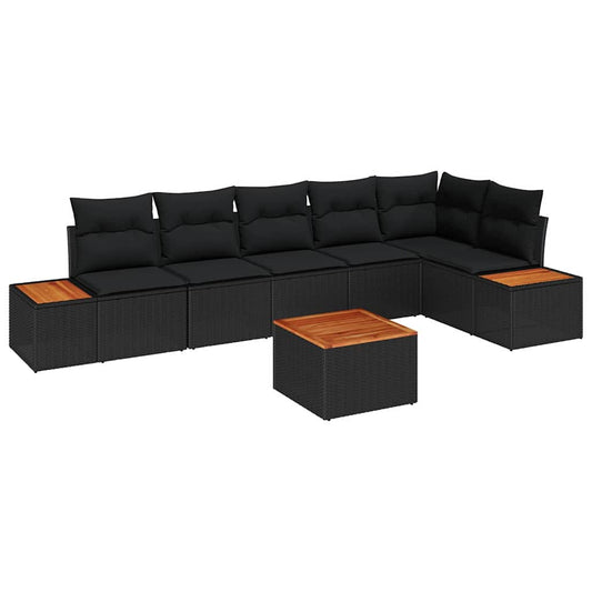 Garten-Sofa-Set mit Kissen 7 pcs Schwarz Poly-Rattan