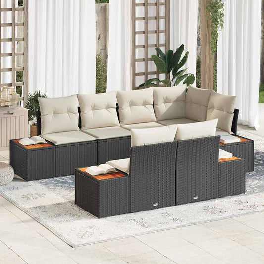 Garten-Sofa-Set mit Kissen 7 pcs Schwarz Poly-Rattan