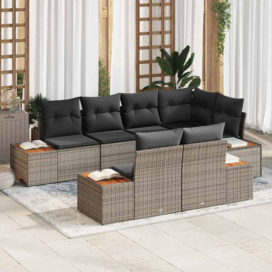 Garten-Sofa-Set mit Kissen 7 pcs Grau Poly-Rattan