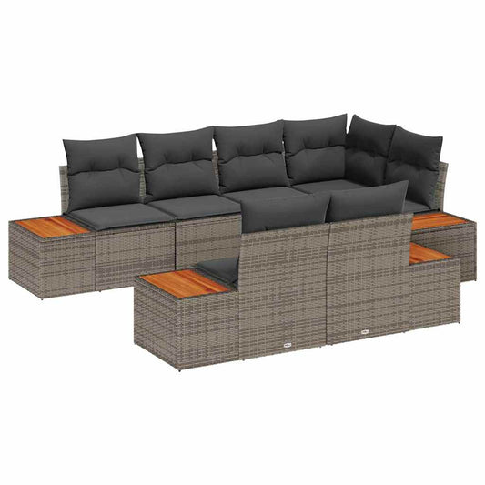 Garten-Sofa-Set mit Kissen 7 pcs Grau Poly-Rattan