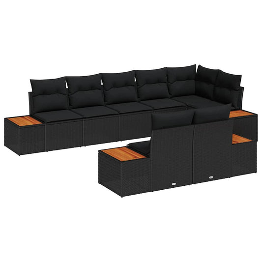 Garten-Sofa-Set mit Kissen 8 pcs Schwarz Poly-Rattan