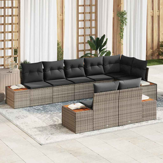 Garten-Sofa-Set mit Kissen 8 pcs Grau Poly-Rattan