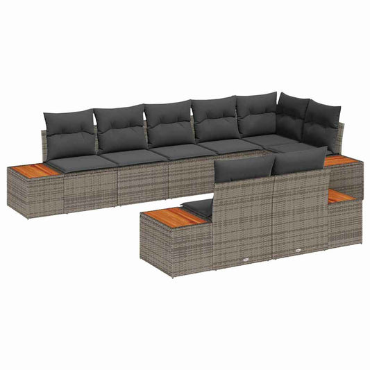 Garten-Sofa-Set mit Kissen 8 pcs Grau Poly-Rattan