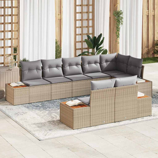 Garten-Sofa-Set mit Kissen 8 pcs Beige Poly-Rattan