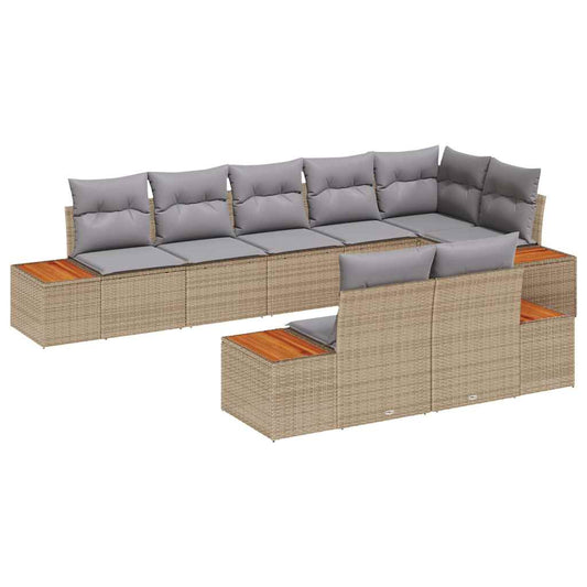 Garten-Sofa-Set mit Kissen 8 pcs Beige Poly-Rattan
