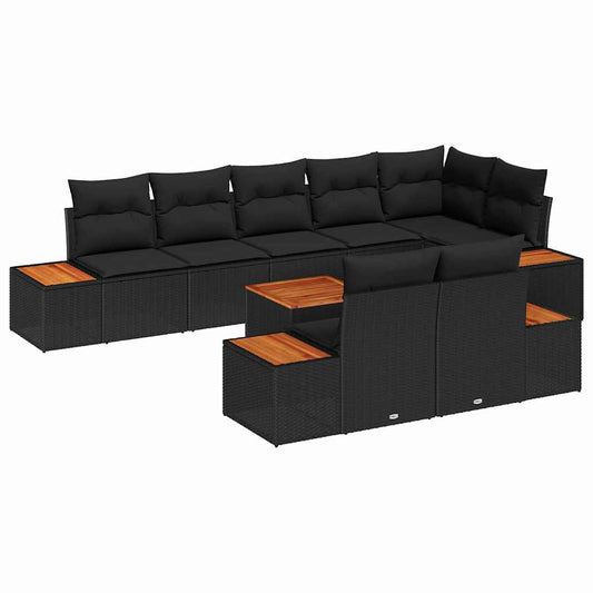 Garten-Sofa-Set mit Kissen 9 pcs Schwarz Poly-Rattan
