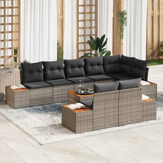 Garten-Sofa-Set mit Kissen 9 pcs Grau Poly-Rattan