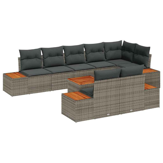 Garten-Sofa-Set mit Kissen 9 pcs Grau Poly-Rattan