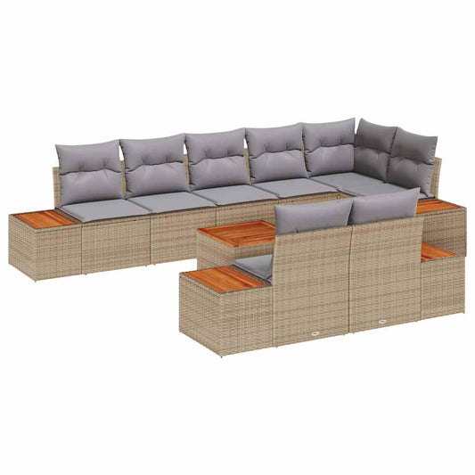 Garten-Sofa-Set mit Kissen 9 pcs Beige Poly-Rattan