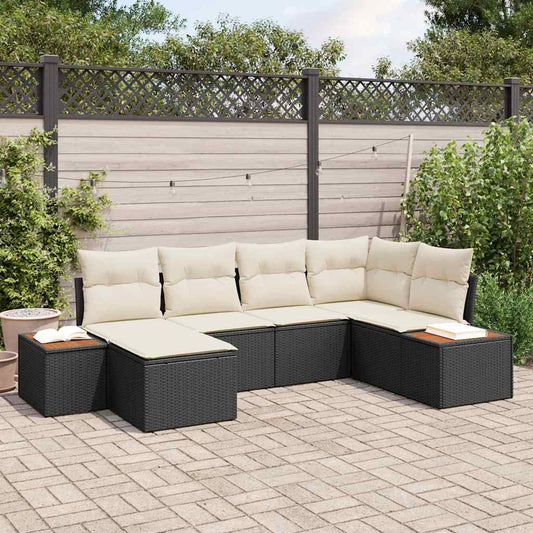 Garten-Sofa-Set mit Kissen 6 pcs Schwarz Poly Rattan