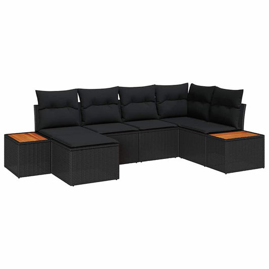 Garten-Sofa-Set mit Kissen 6 pcs Schwarz Poly Rattan