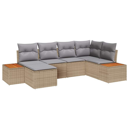Garten-Sofa-Set mit Kissen 6 pcs Beige Poly Rattan