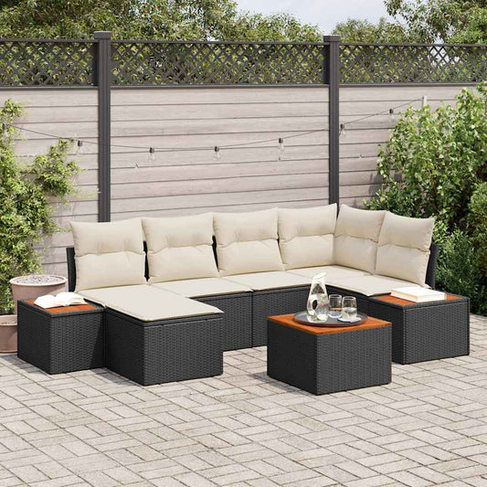 Garten-Sofa-Set mit Kissen 7 pcs Schwarz Poly Rattan