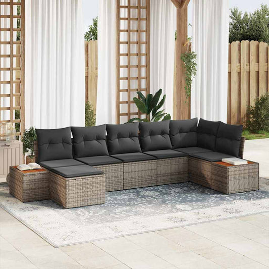 Garten-Sofa-Set mit Kissen 7 pcs Grau Poly Rattan