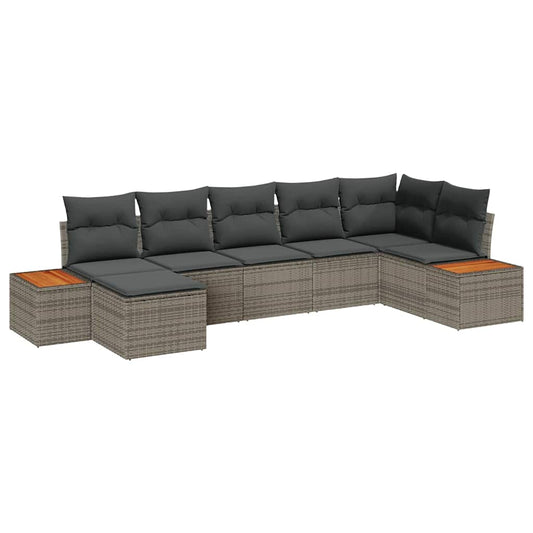 Garten-Sofa-Set mit Kissen 7 pcs Grau Poly Rattan