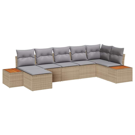 Garten-Sofa-Set mit Kissen 7 pcs Beige Poly Rattan