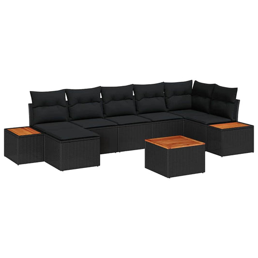 Garten-Sofa-Set mit Kissen 8 pcs Schwarz Poly-Rattan