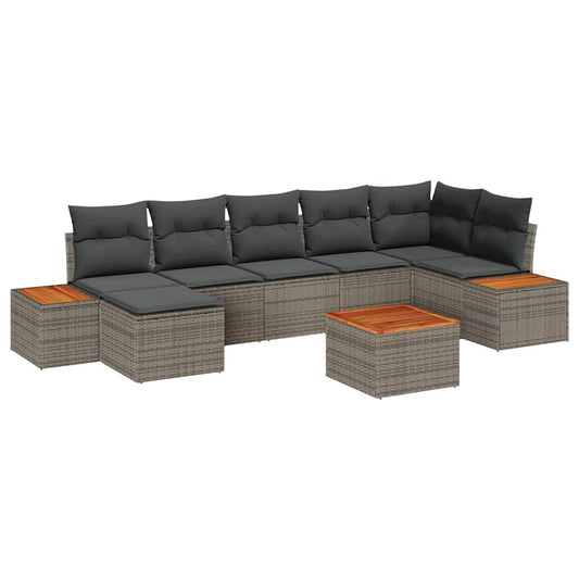 Garten-Sofa-Set mit Kissen 8 pcs Grau Poly-Rattan