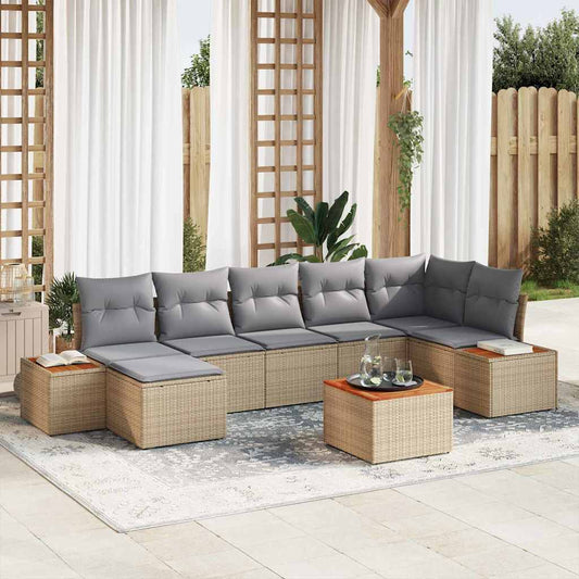 Garten-Sofa-Set mit Kissen 8 pcs Beige Poly-Rattan