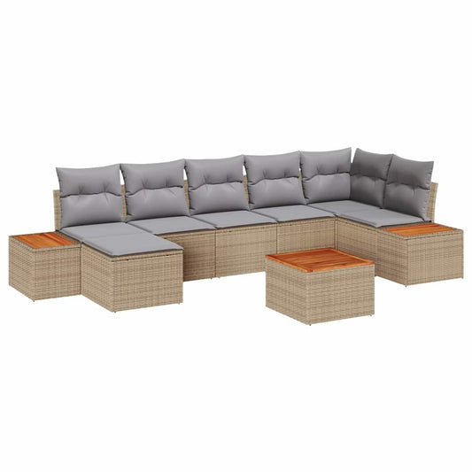Garten-Sofa-Set mit Kissen 8 pcs Beige Poly-Rattan