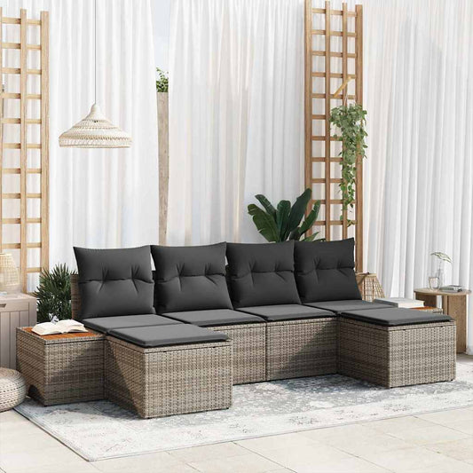 Garten-Sofa-Set mit Kissen 6 pcs Grau Poly-Rattan