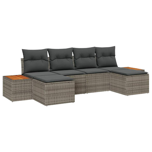 Garten-Sofa-Set mit Kissen 6 pcs Grau Poly-Rattan