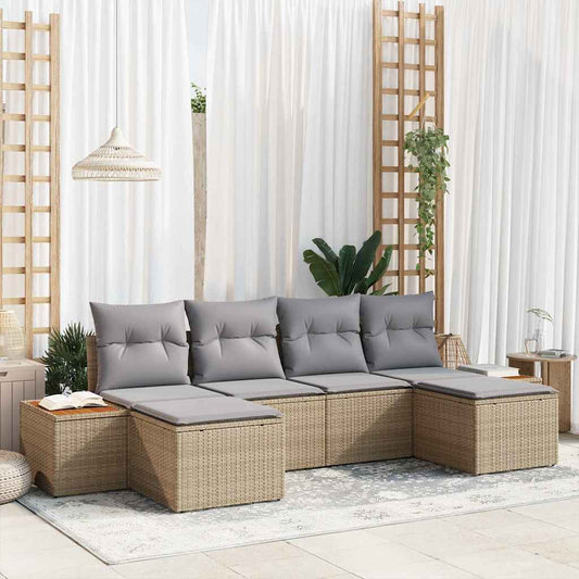 Garten-Sofa-Set mit Kissen 6 pcs Beige Poly-Rattan