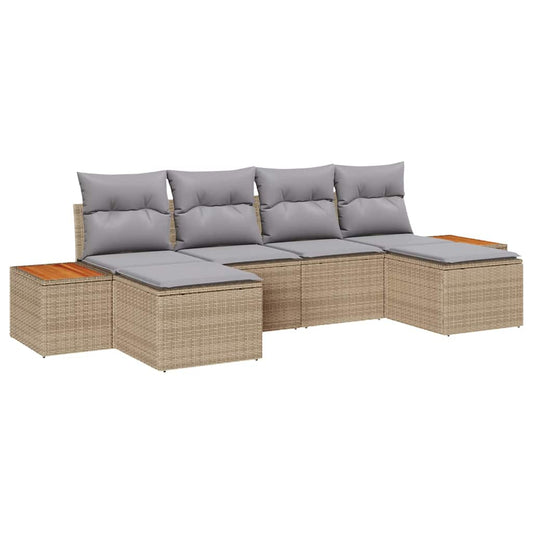 Garten-Sofa-Set mit Kissen 6 pcs Beige Poly-Rattan